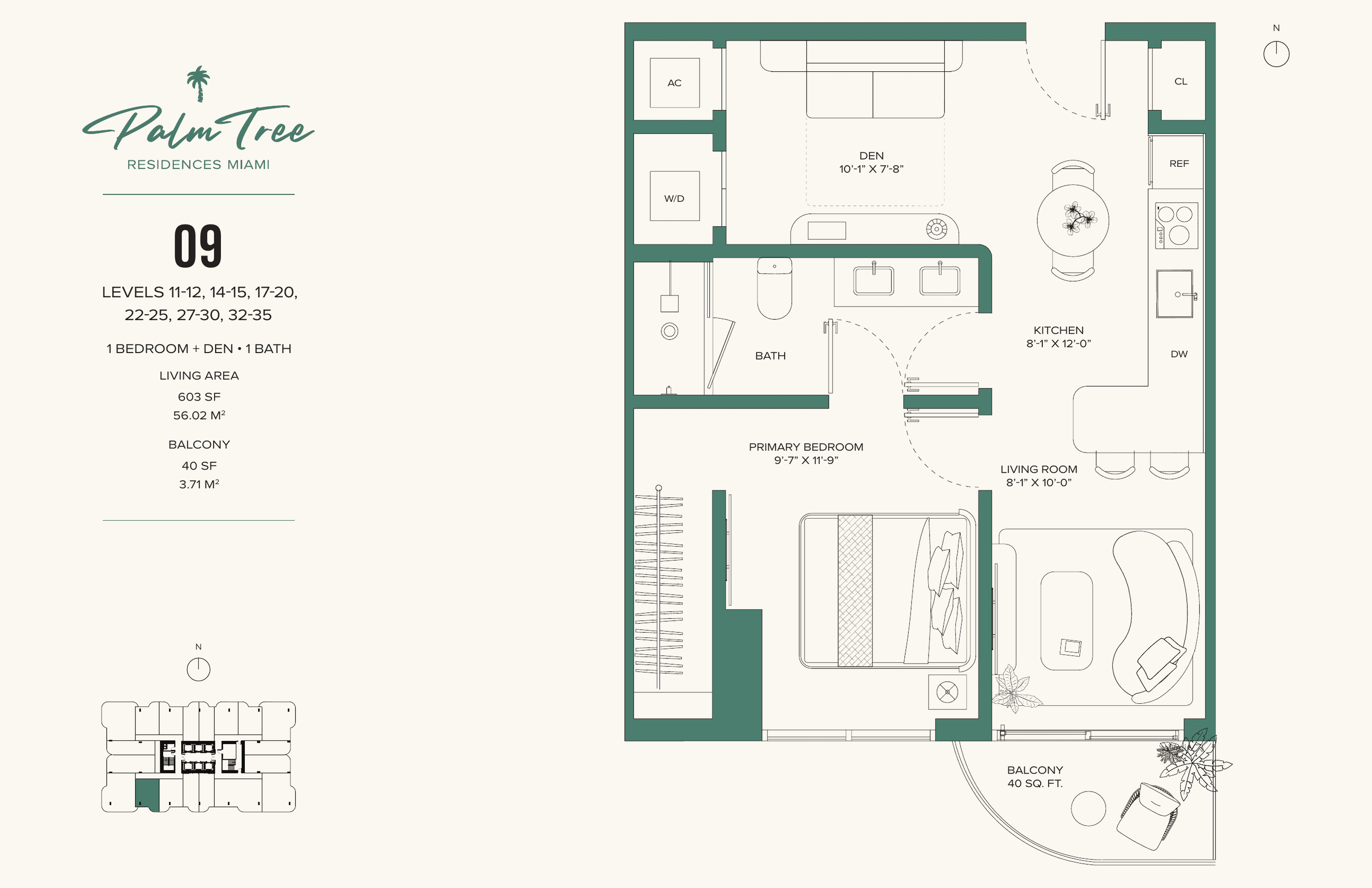 1 BR + Den — Residence 1108 floor plan