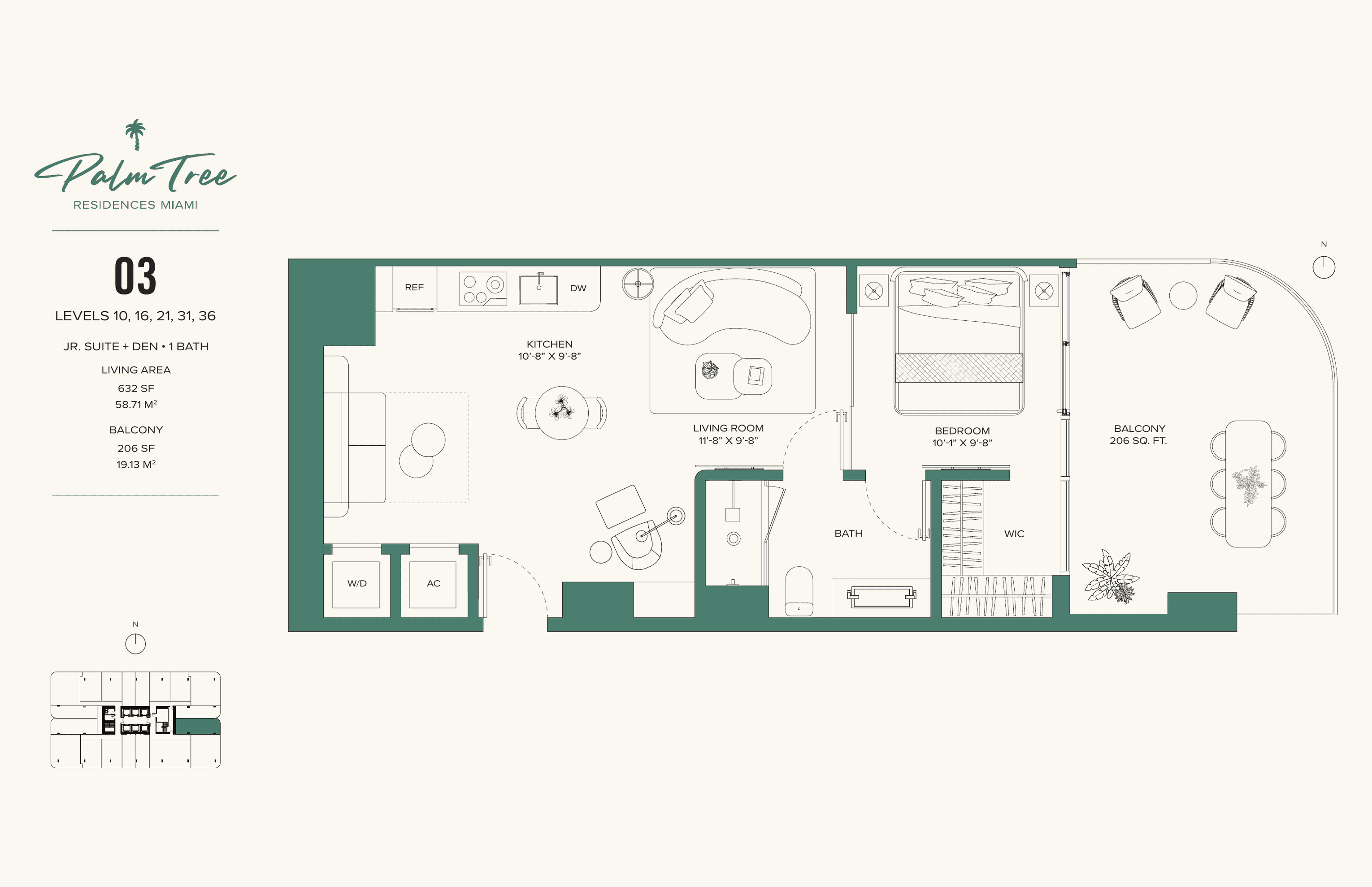 Jr. Suite + Den — Residence 1003 floor plan