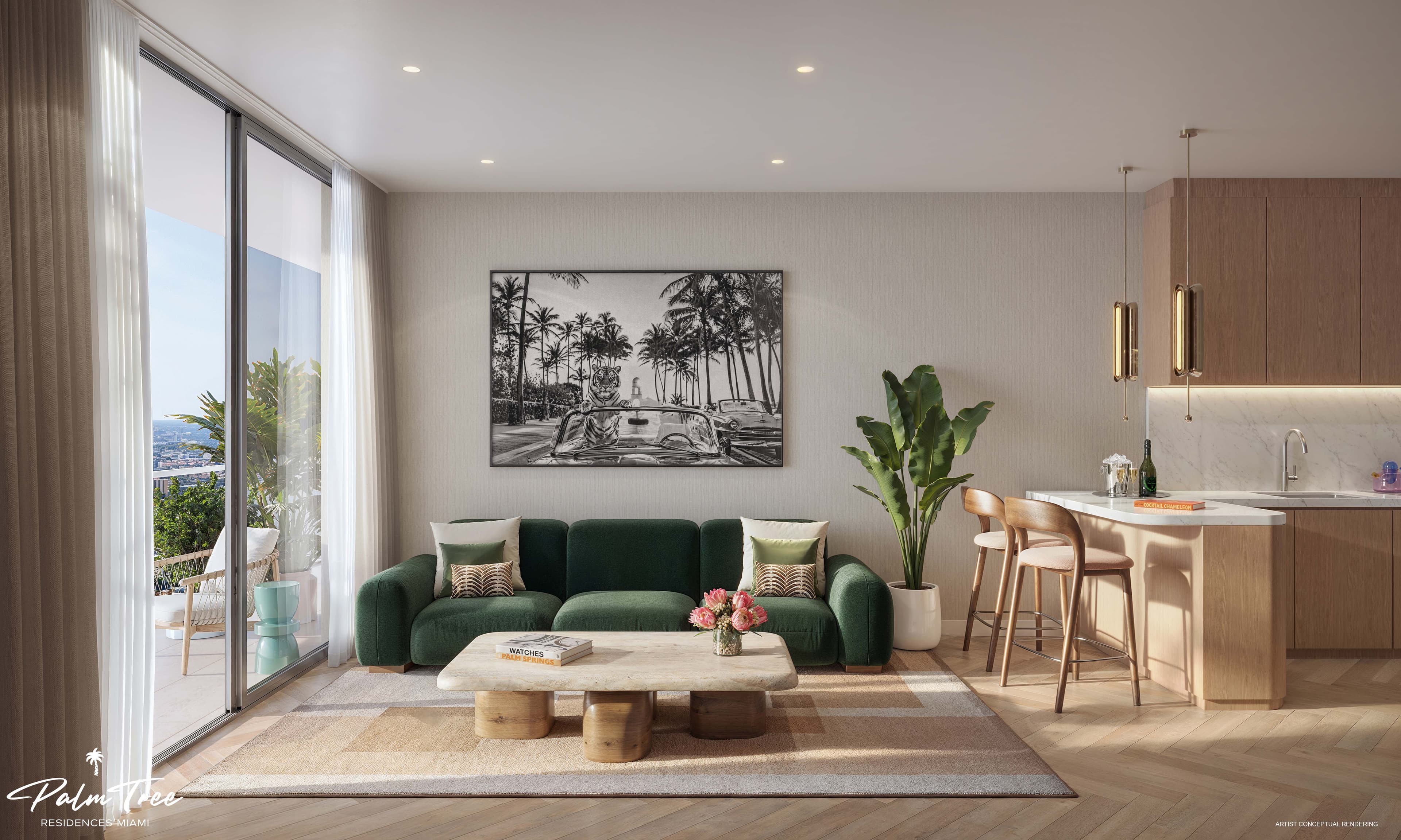 Palm Tree Residences Miami — furnished living room rendering